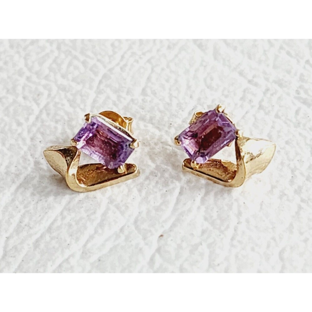 14K Gold Filled Amethyst Earrings Marked PPC Princess Pride Creations